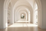Fototapeta Perspektywa 3d - As i wander down the majestic, symmetrical hallway of this grandiose indoor building, i am in awe of its intricate architecture, from the arched windows to the ornate moldings and ceilings, like a gr