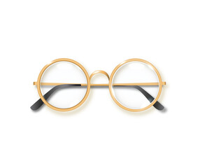 Sticker - Golden glasses round black-rimmed glasses accessory. Optics lensvintage trend. Vector