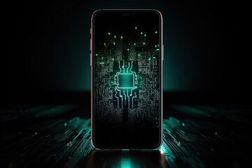 Smartphone with digital or technical background, concept of security or hacking and software for mobile phones. 