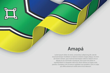 3d ribbon with flag Amapa. Brazilian state. isolated on white background