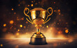 © MUS_GRAPHIC - Champion golden trophy for winner background. Success and achievement concept With an empty side space of the design