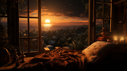 Wall Mural - fantasy interior with a window in a moonlight