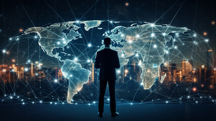 Wall Mural - businessman with global network connection concept