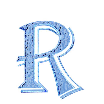Fluted blue ice symbol. front view. letter r