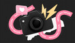 Trendy halftone collage camera and like. Social network contemporary art. Retro modern design. Creative photo camera. Vector vintage pop art composition illustration poster