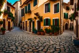 Fototapeta Uliczki - A picturesque Mediterranean village square, with cobblestone streets and colorful buildings 