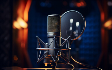 Poster - Modern professional microphone in recording studio