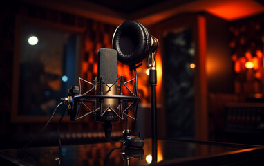 Wall Mural - Modern professional microphone in recording studio