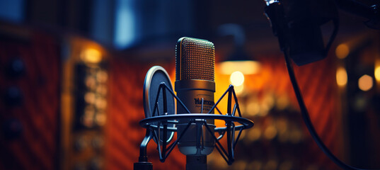 Poster - Modern professional microphone in recording studio