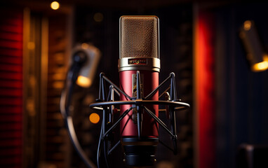 Poster - Modern professional microphone in recording studio