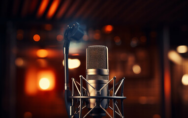 Poster - Modern professional microphone in recording studio