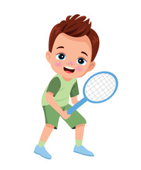 Wall Mural - Vector Illustration Of Kids Playing Tennis