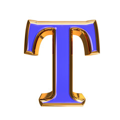 Blue symbol in a golden frame. letter t