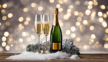 Winter holidays champagne bottle and glass celebration