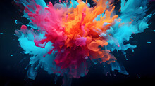 A Vibrant Aqua Explosion Against A Moody Blue Background Captivates With Its Vivid Display Of Color, Colorful Aqua Color Explosion Background, Generative Ai