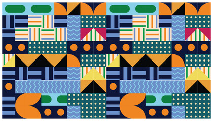 Poster - Seamless African pattern with geometric elements in retro memphis style. Tribal vector ornament. Ethnic carpet with chevrons. Aztec style. Ancient interiors. Modern rugs. 