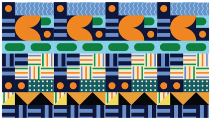 Poster - Seamless African pattern with geometric elements in retro memphis style. Tribal vector ornament. Ethnic carpet with chevrons. Aztec style. Ancient interiors. Modern rugs. 