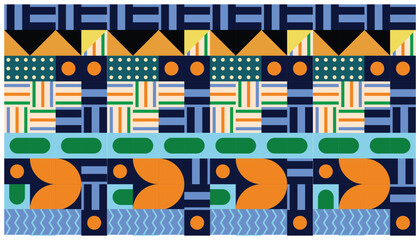 Poster - Seamless African pattern with geometric elements in retro memphis style. Tribal vector ornament. Ethnic carpet with chevrons. Aztec style. Ancient interiors. Modern rugs. 