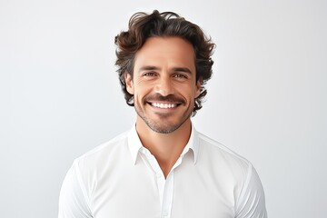 Wall Mural - smiling friendly and happy latino man (male model) posing against a studio background