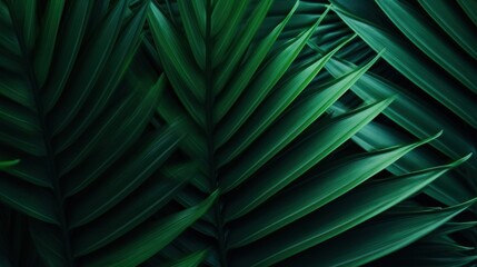  Abstract palm leaf texture, dark green foliage nature background.