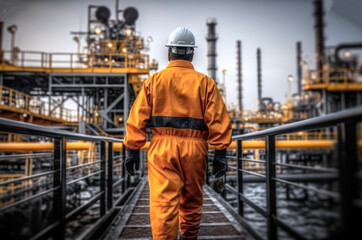 Poster - Engineer are examine and working at oil refinery industry plant.