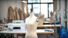 Fashion Design Studio, Tailors Office, Dummy Mannequin With Fashion Dress In The Tailor Shop.