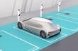 Rear view of futuristic electric car parking in wireless charging station. Generic design. 3D rendering image.
