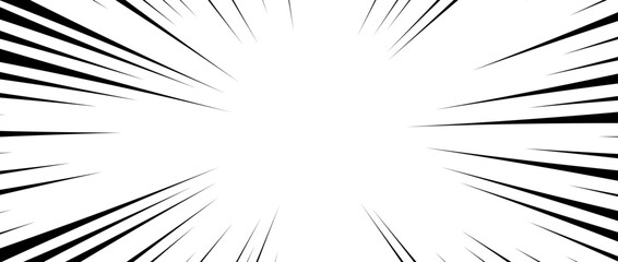 Poster - Radial speed lines background. Comic book explosion lines wallpaper. Abstract black and white flash frame design. Manga or anime cartoon light ray or beam burst. Blast or bang texture effect. Vector
