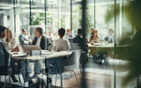 Fototapeta  - Blurred soft of people meeting at table business people talking in modern office