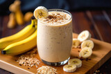 Fototapeta Do pokoju - Creamy Peanut Butter Banana Smoothie with Oats: The Ultimate Satisfying Breakfast or Snack