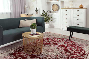 Sticker - Stylish living room with beautiful carpet and furniture. Interior design