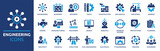Fototapeta  - Engineering icon set. Containing blueprint, engineer, tools, construction, mechanical, industrial, worker, engine, manufacturing and machinery icons. Solid icon collection. Vector illustration.