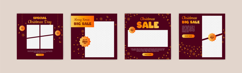 Wall Mural - Social media post banner for Christmas sale. Vector for product promotion and marketing at Christmas