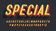 Trendy 3d chisel comical design, colorful alphabet, typeface. 15 degree skew