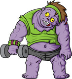 Fototapeta Dinusie - Spooky zombie gym cartoon character on white background