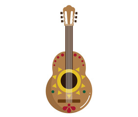 Ilustración de guitarra de mariachi. Con colores representativos de México. Sin fondo