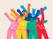 © Stranger Man - A group of happy people standing together Waving and inviting new customers Colleagues multi-ethnic team concept happy welcome newcomer. Colorful vector illustration