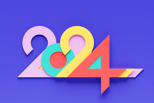 3D illustration inscription 2024 on a blue background. Changeability of years. Illustration of the symbol of the new year.
