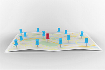 Poster - Digital png illustration of map with destination pins on transparent background