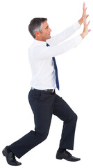 Aufkleber - digital png photo of caucasian businessman with hands in air on transparent background