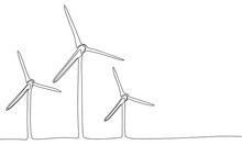 Wind Turbine One Line Continuous Banner. Line Art Windmills Concept Banner. Outline Vector Illustration.