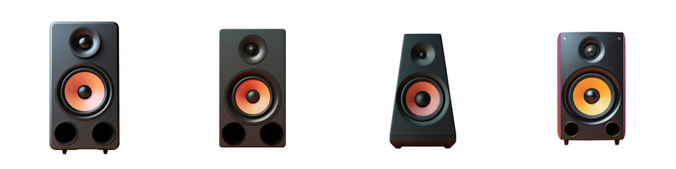 Side view of contemporary mid range black speaker transparent background