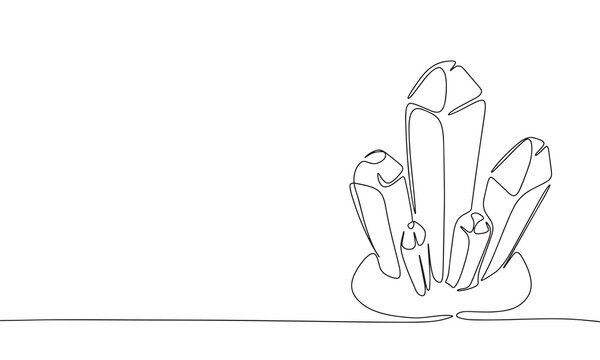 Crystals one line continuous banner. Line art crystals concept banner. Outline vector illustration.