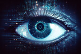 Fototapeta Konie - Eye and biometric concept illustration. The future of digital technology, secure access, and human identification, blending innovation and cyber protection