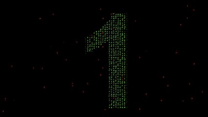 Beautiful illustration of number 1 with matrix code on plain black background