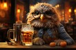 owl in a glass of beer