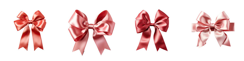 Wall Mural - Red satin bow with two angled ribbons on a transparent background