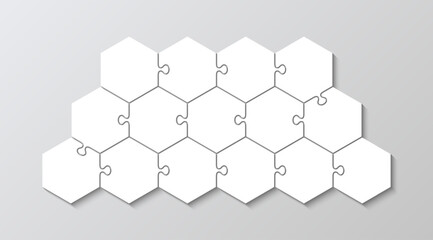 Business presentation for infographics. Hexagon business presentation infographic. Jigsaw puzzle info graphic with 15 pieces, steps, parts of process diagram. Puzzle hexagonal grid. Vector