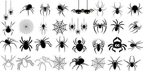 Wall Mural - vector illustration of a bunch of spiders crawling on a white. The spiders are of different species and sizes, rendered in a realistic style. perfect for use in education, science, spooky decoration.