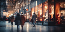 Blurred People Walking In The Christmas Shopping Mall